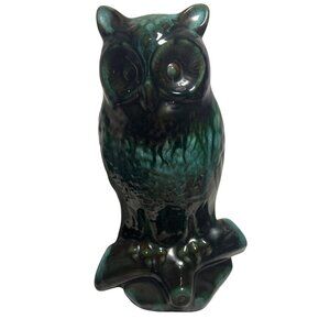 Blue Mountain Pottery Owl Ceramic Green Drip Glaze Vintage 10" Tall Canada Vtg